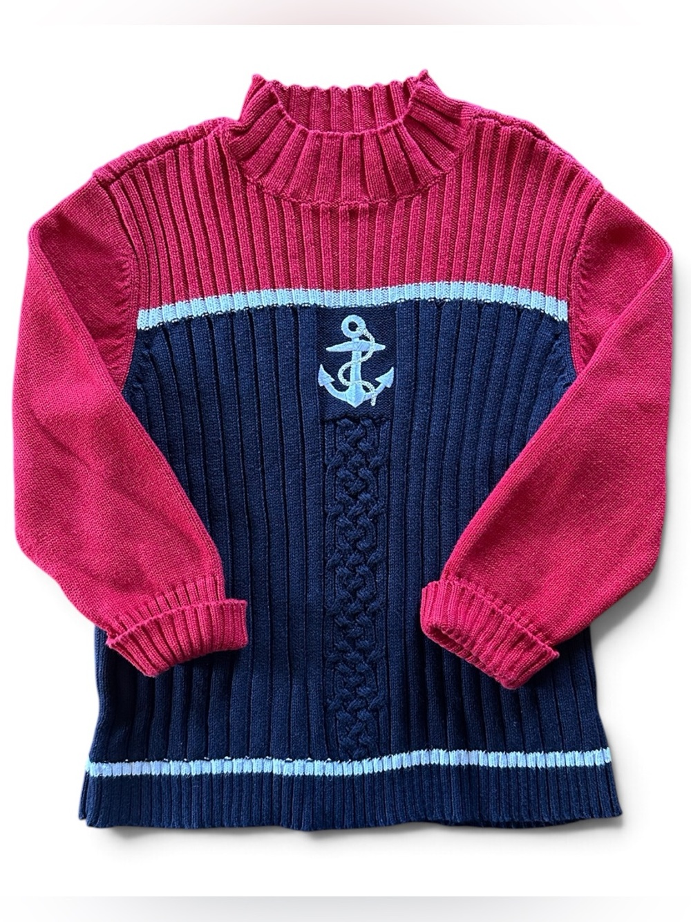 VTG 90s Crazy Horse Liz Claiborne Nautical Anchor Knit Sweater Medium